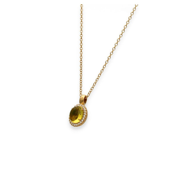 9ct Yellow Gold Opal & Diamond Pendant & Necklace - 20" - 0.25ct