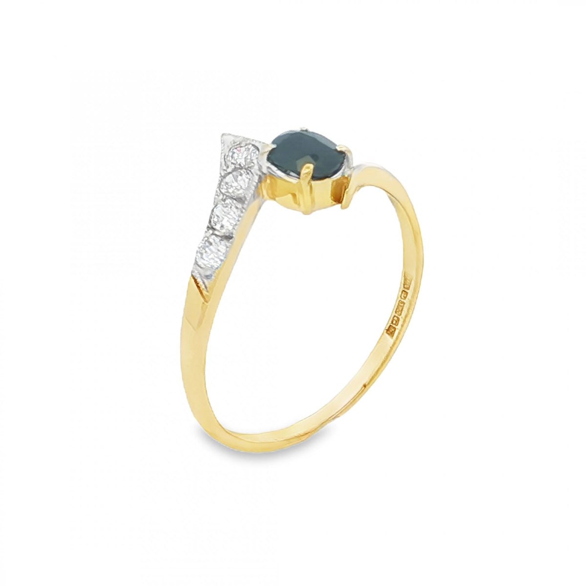9ct Yellow Gold Sapphire & CZ Twist Ring - Size O - 1.4g