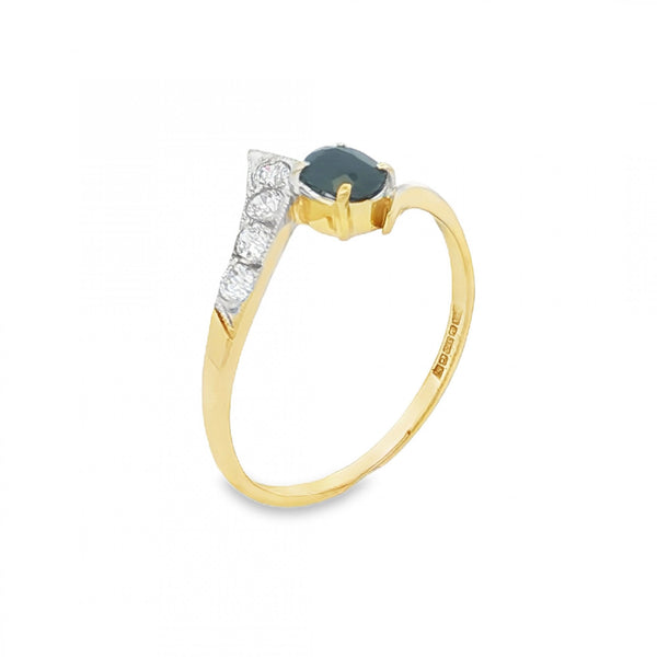 9ct Yellow Gold Sapphire & CZ Twist Ring - Size O - 1.4g