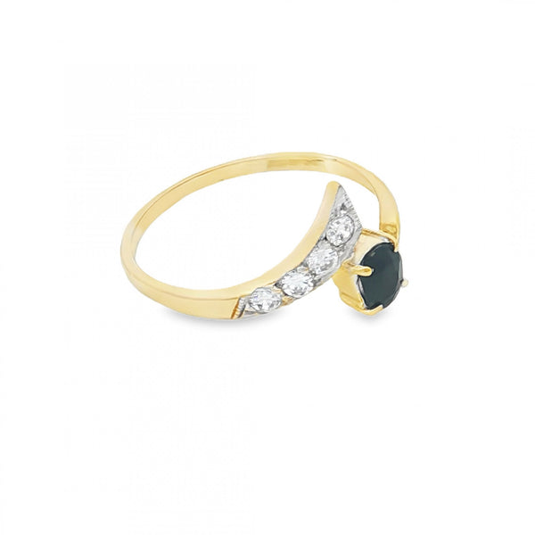 9ct Yellow Gold Sapphire & CZ Twist Ring - Size O - 1.4g