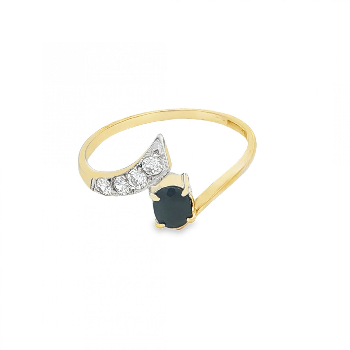 9ct Yellow Gold Sapphire & CZ Twist Ring - Size O - 1.4g