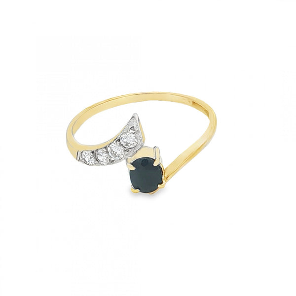 9ct Yellow Gold Sapphire & CZ Twist Ring - Size O - 1.4g