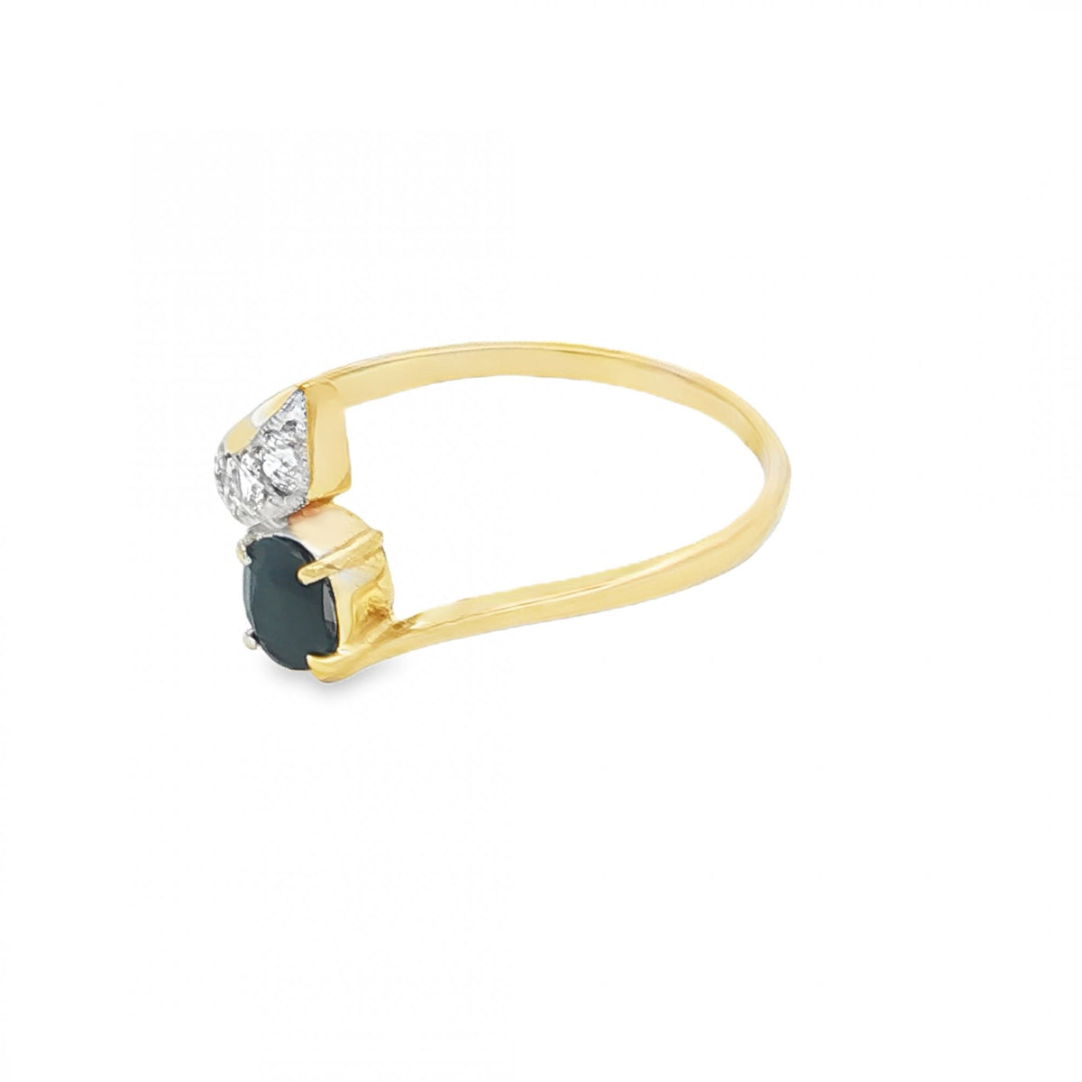 9ct Yellow Gold Sapphire & CZ Twist Ring - Size O - 1.4g