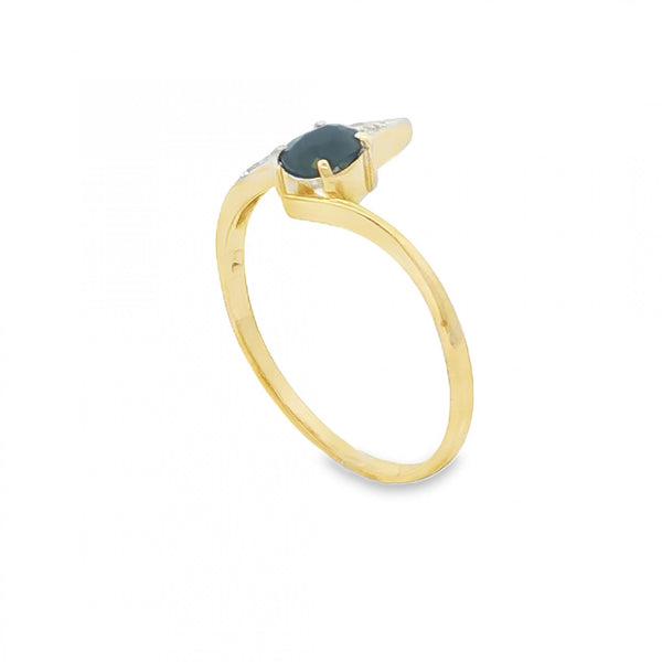 9ct Yellow Gold Sapphire & CZ Twist Ring - Size O - 1.4g
