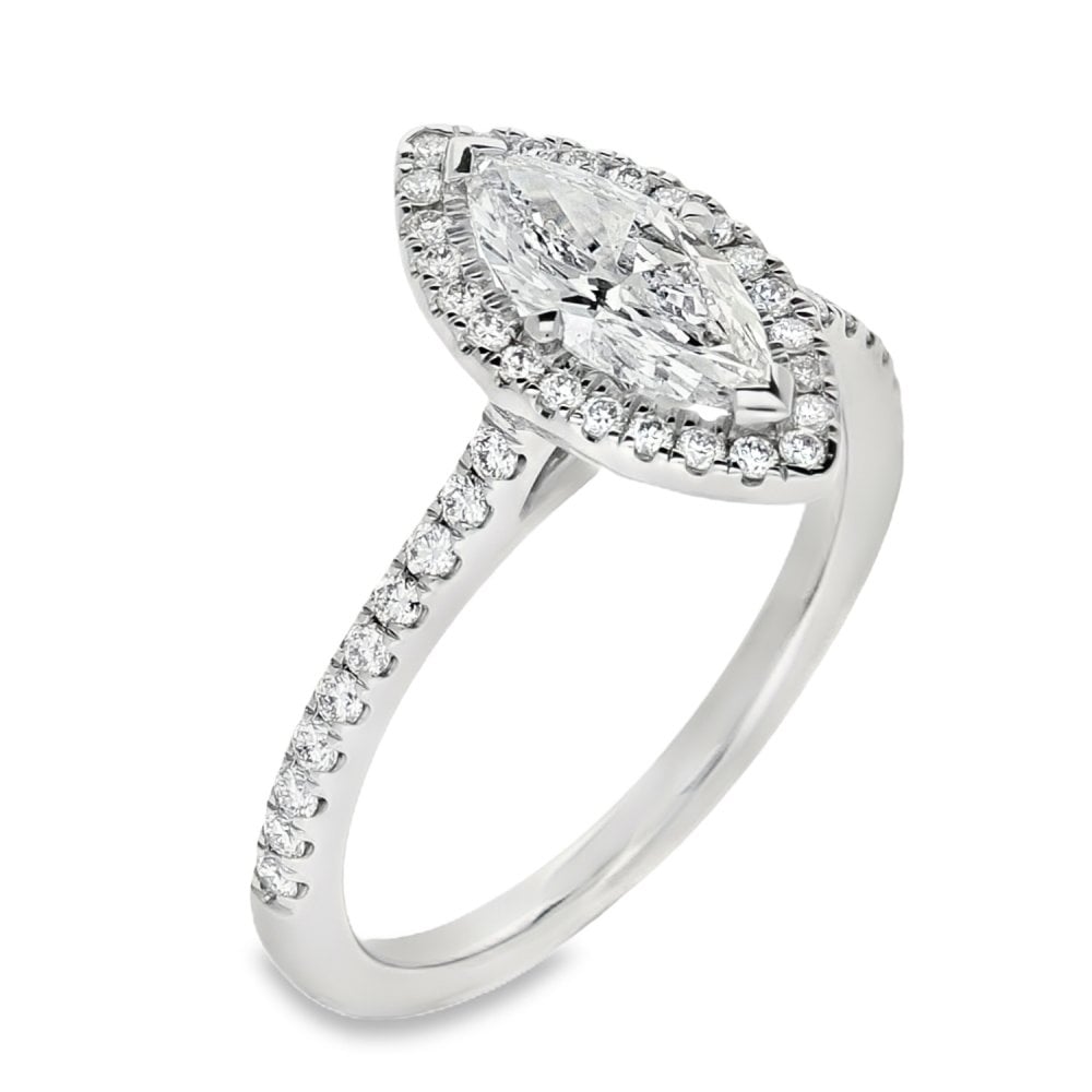 950 Platinum Marquise Diamond Engagement Ring - Size M - 1.11ct