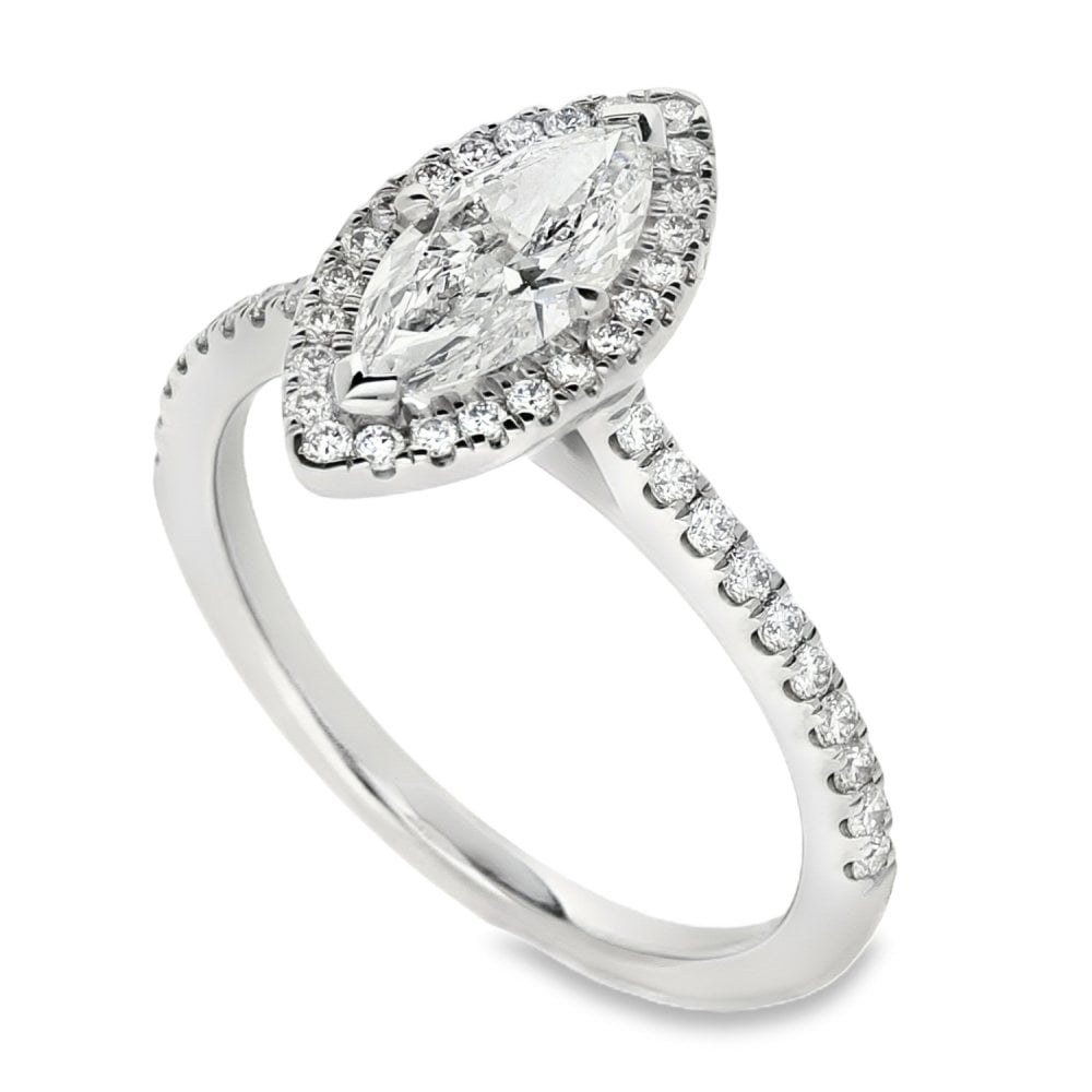 950 Platinum Marquise Diamond Engagement Ring - Size M - 1.11ct
