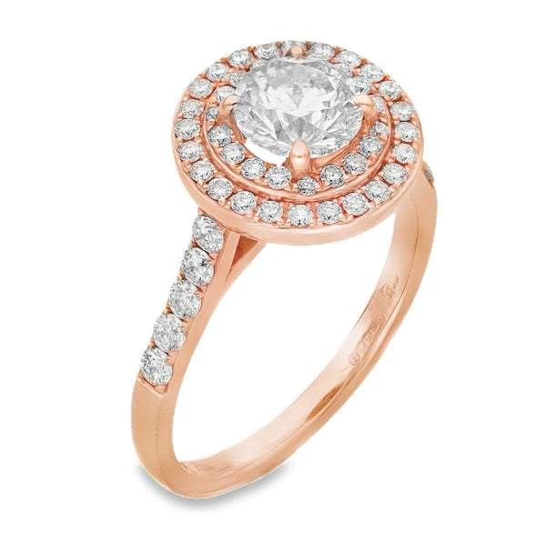 18ct Rose Gold Double Halo Diamond Ring - Size N - 1.64ct