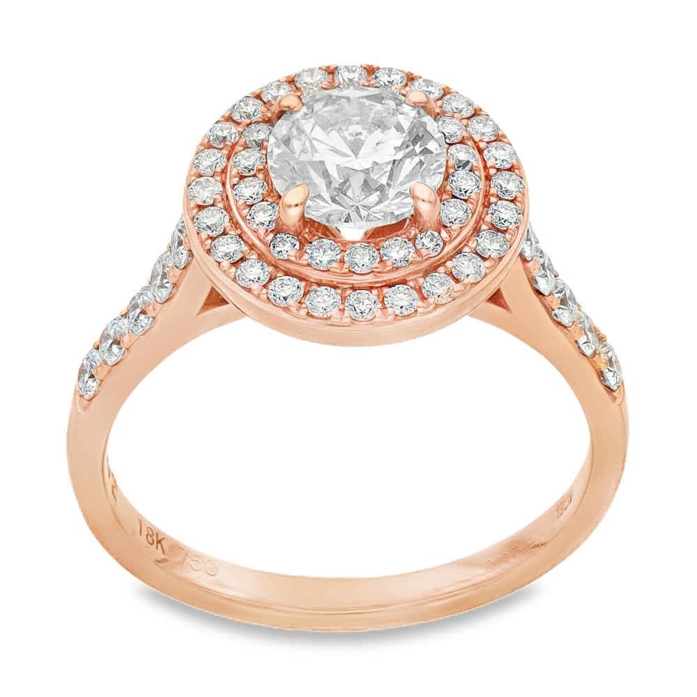 18ct Rose Gold Double Halo Diamond Ring - Size N - 1.64ct