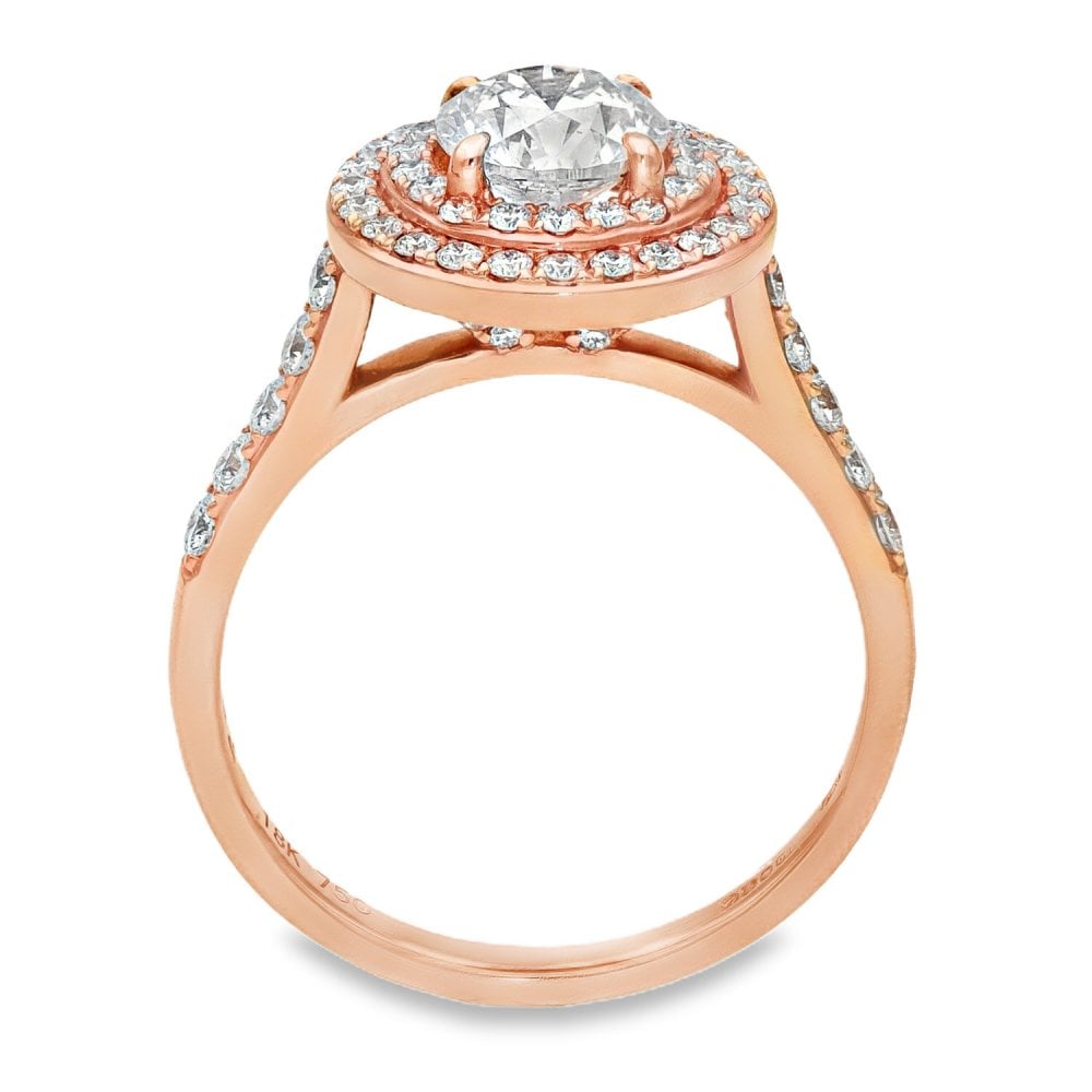 18ct Rose Gold Double Halo Diamond Ring - Size N - 1.64ct