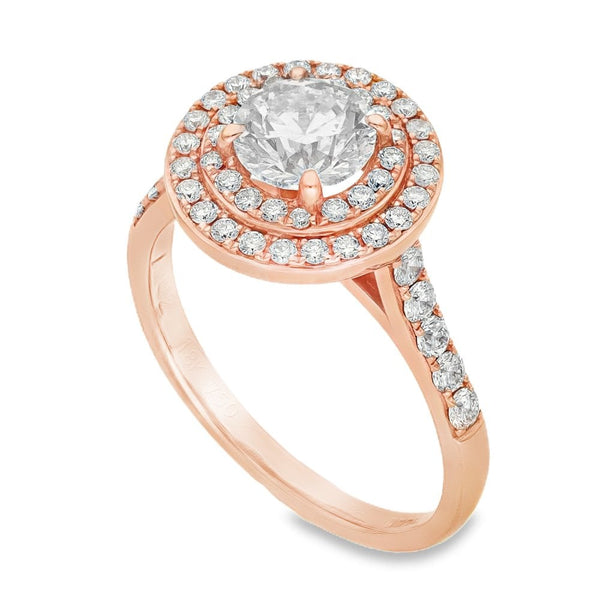 18ct Rose Gold Double Halo Diamond Ring - Size N - 1.64ct