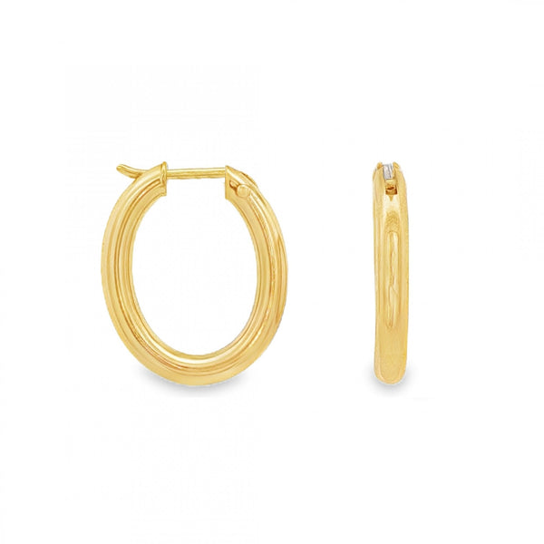 9ct Yellow Gold Oval Hoop Earrings - 17x21x3mm - 1.9g