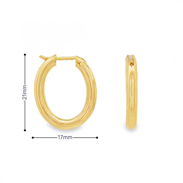 9ct Yellow Gold Oval Hoop Earrings - 17x21x3mm - 1.9g