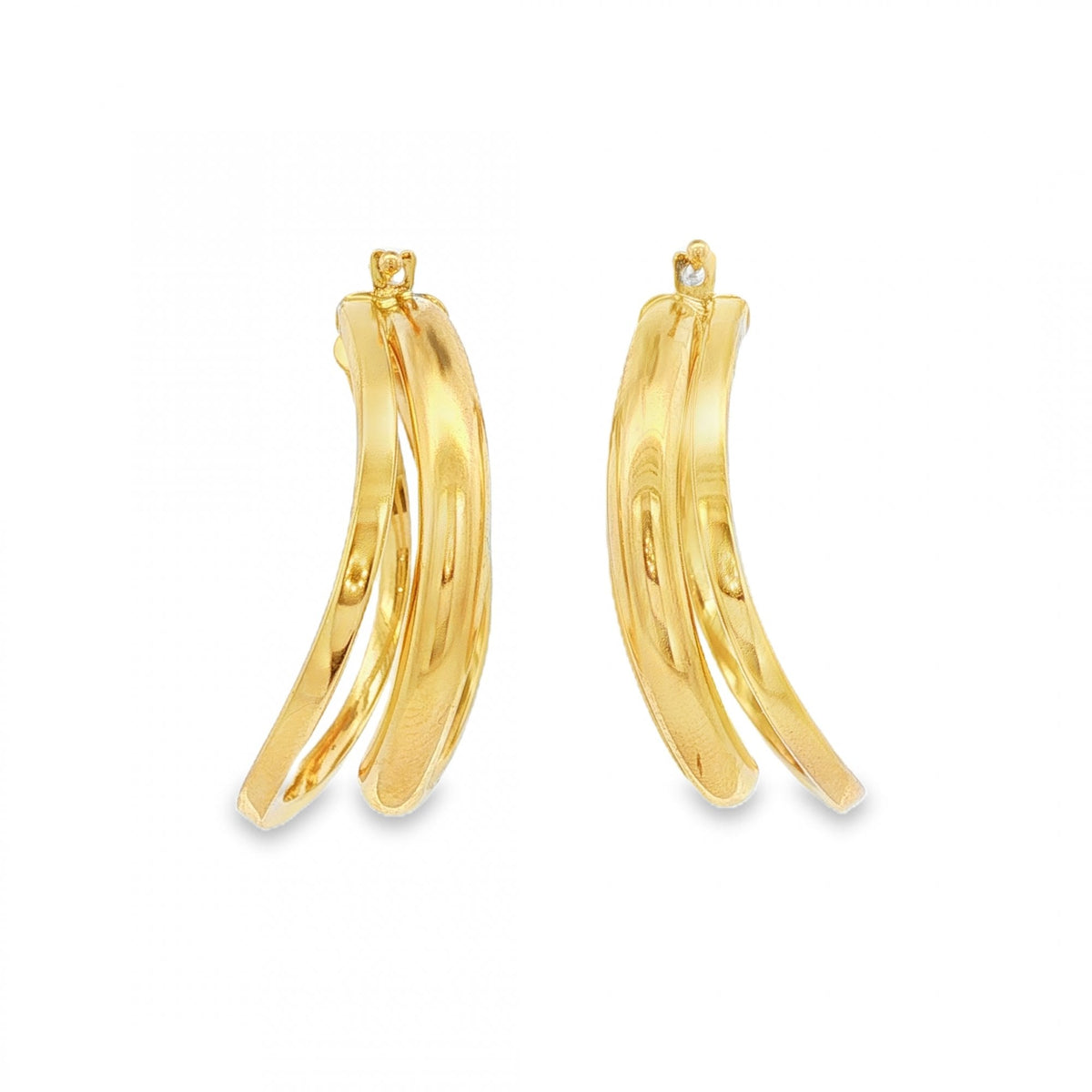 9ct Yellow Gold Double Wave Hoop Earrings - 32x31x14mm - 5.5g