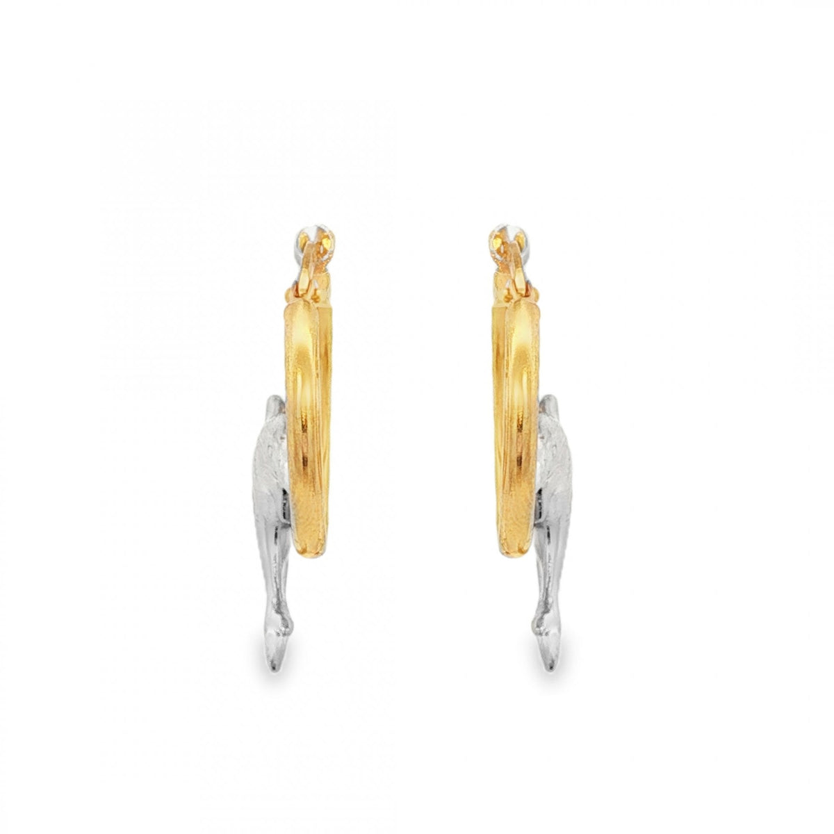 9ct Yellow & White Gold Dolphin Hoop Earrings - 19x26x5mm - 2.3g