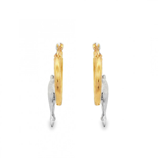 9ct Yellow & White Gold Dolphin Hoop Earrings - 19x26x5mm - 2.3g