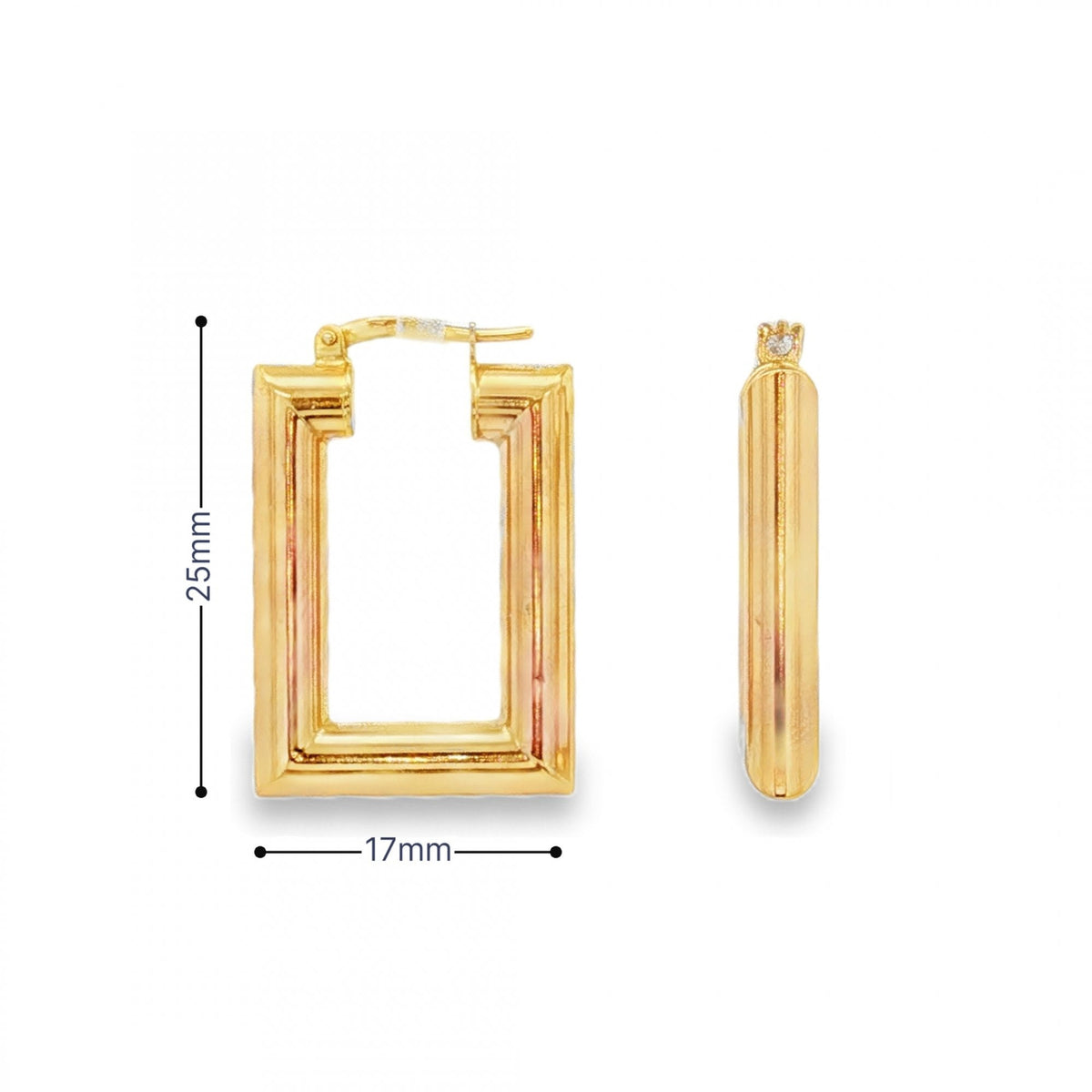 9ct Yellow Gold Rectangular Hoop Earrings - 17x25x4mm - 3.5g