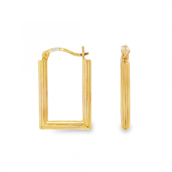 9ct Yellow Gold Rectangular Hoop Earrings - 15x24x2.5mm - 1.7g