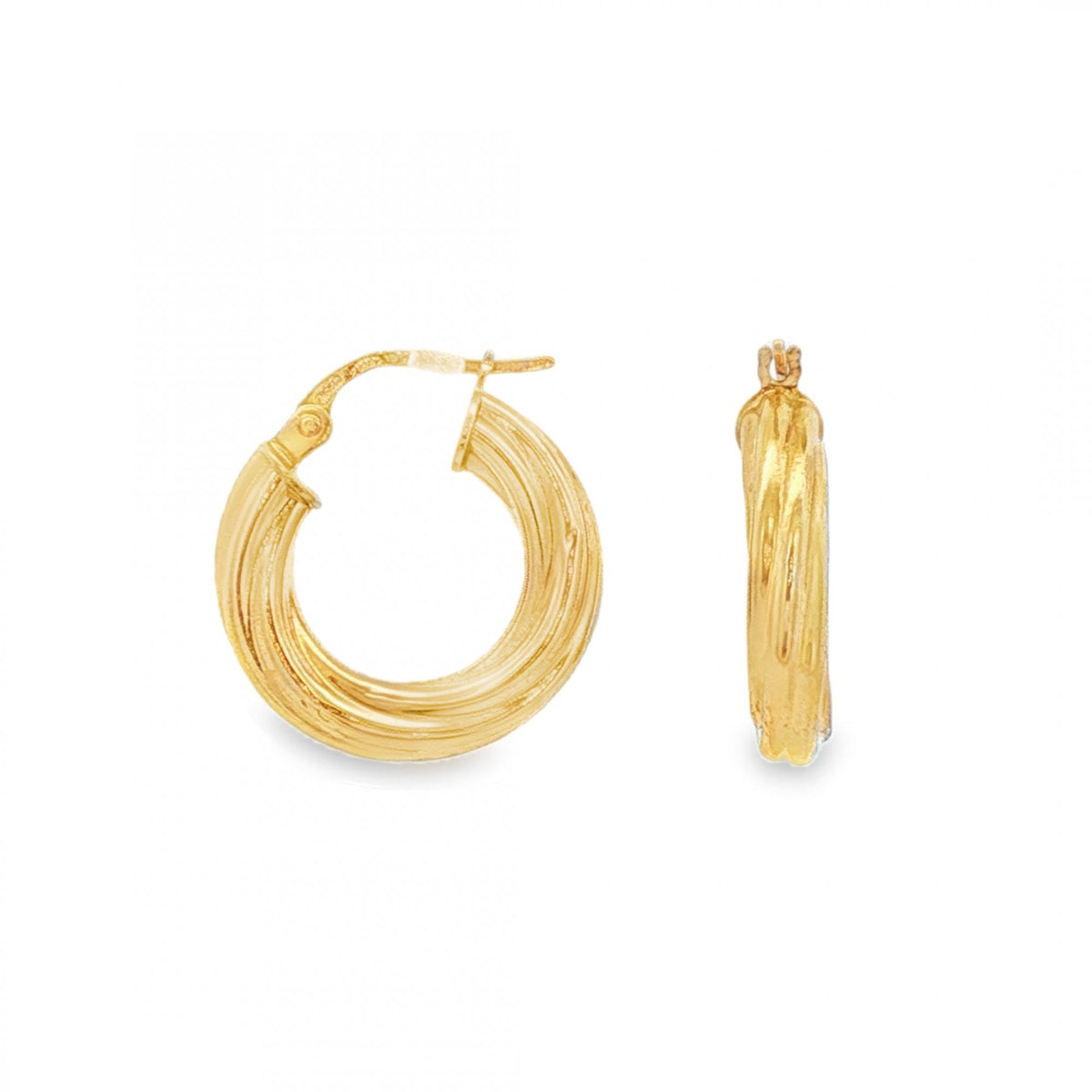 9ct Yellow Gold Twist Hoop Earrings - 18x19x4mm - 1.3g