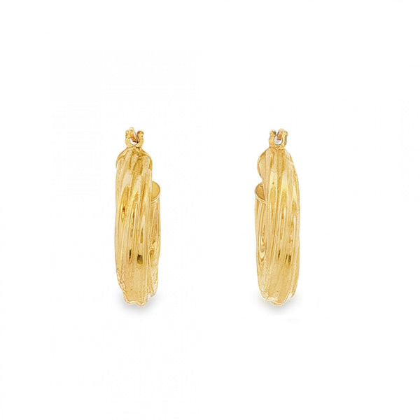 9ct Yellow Gold Twist Hoop Earrings - 18x19x4mm - 1.3g