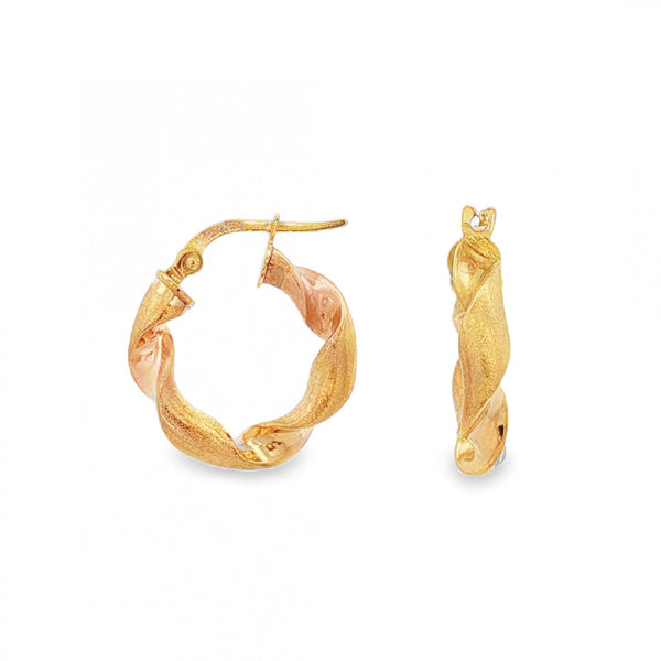 9ct Yellow Gold Twist Ribbon Hoop Earrings - 19x17x3.5mm - 1.5g