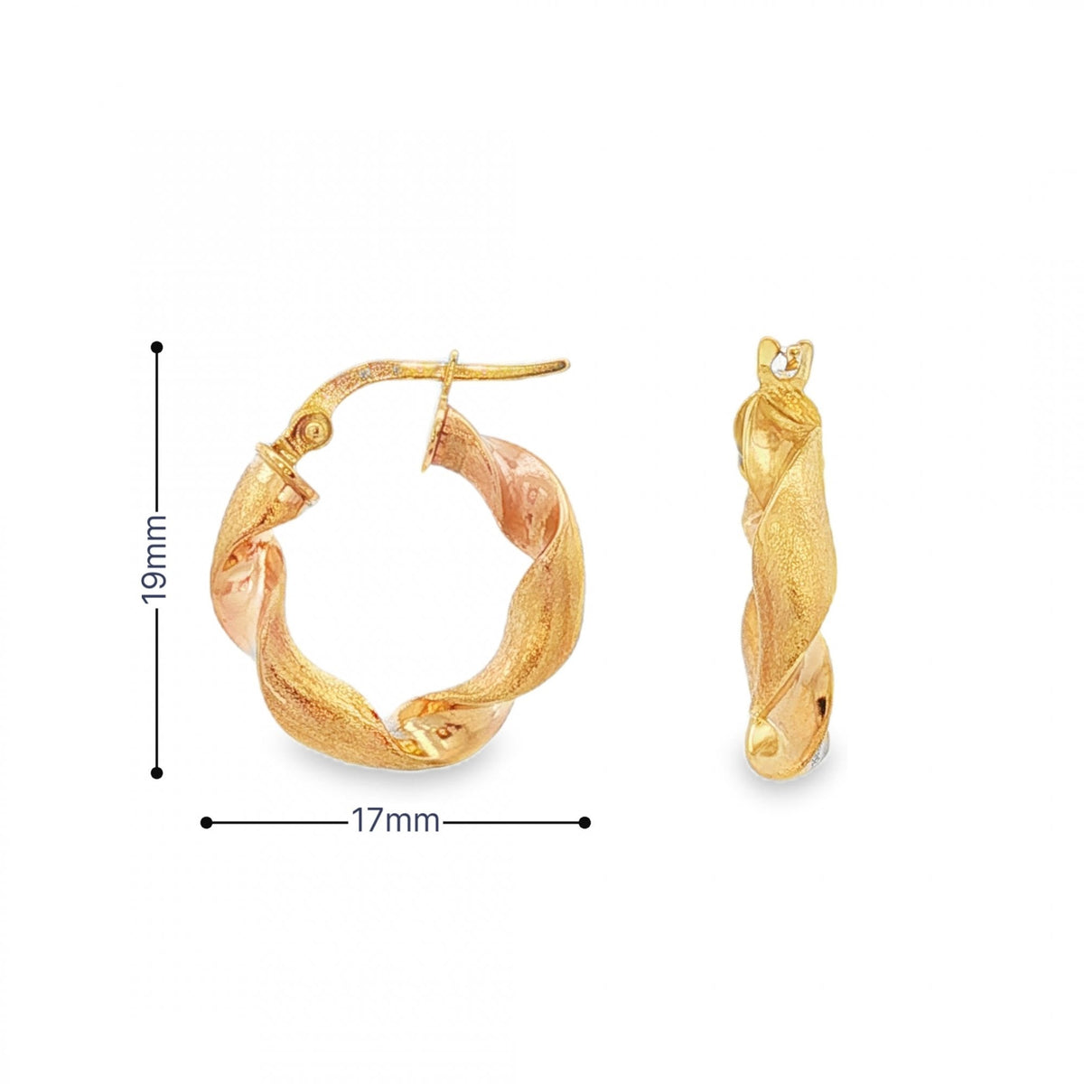 9ct Yellow Gold Twist Ribbon Hoop Earrings - 19x17x3.5mm - 1.5g