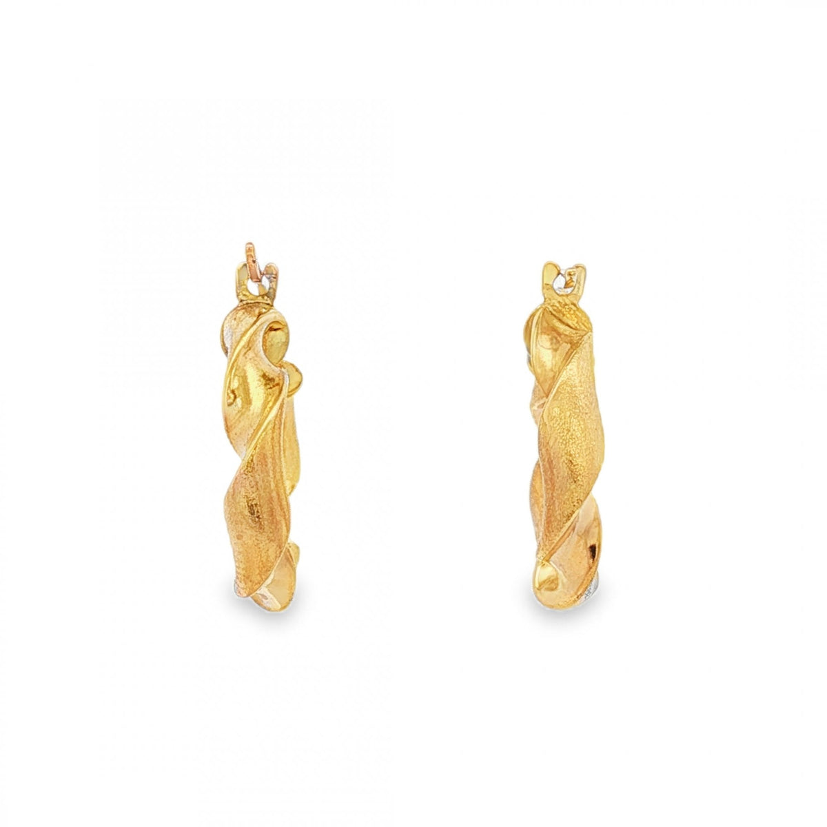 9ct Yellow Gold Twist Ribbon Hoop Earrings - 19x17x3.5mm - 1.5g