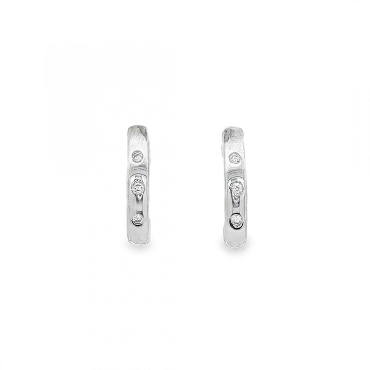 9ct White Gold CZ Half-Hoop Stud Earrings - 2.5x14x15mm - 1.5g