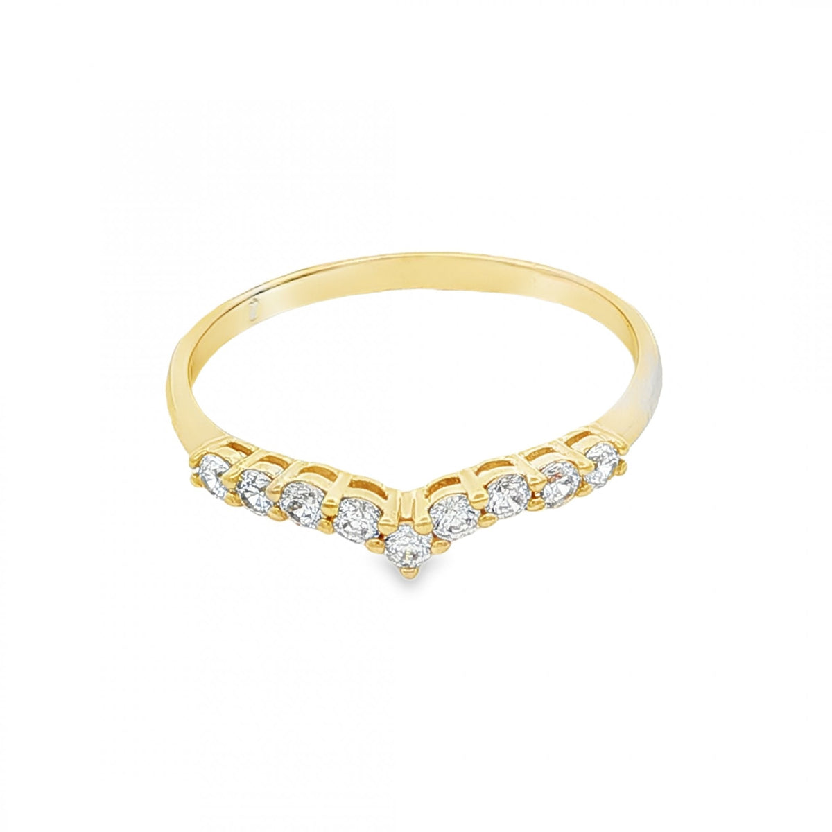 9ct Yellow Gold Cubic Zirconia Wishbone Ring - Size W - 1.7g