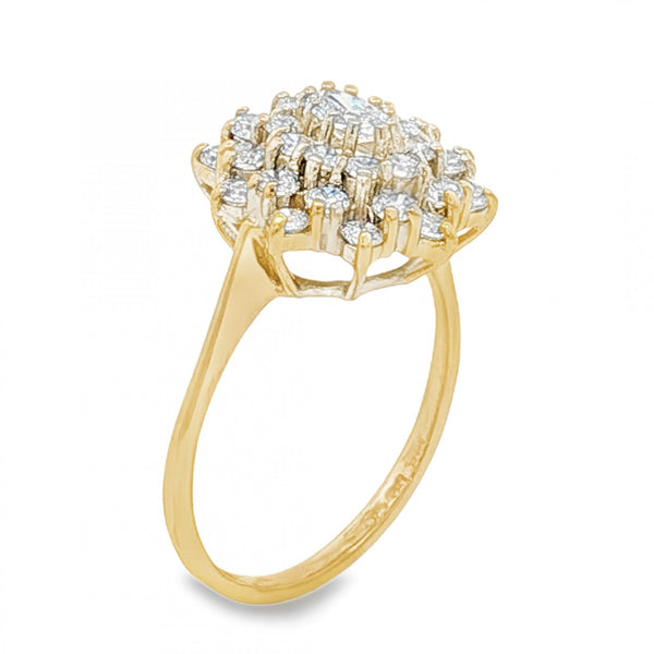 14ct Yellow Gold Cubic Zirconia Cluster Ring - Size P