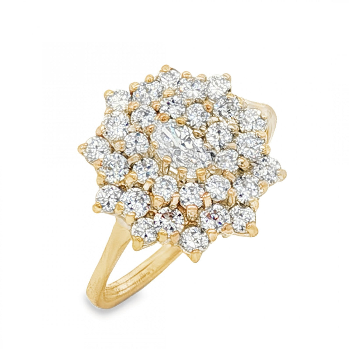 14ct Yellow Gold Cubic Zirconia Cluster Ring - Size P