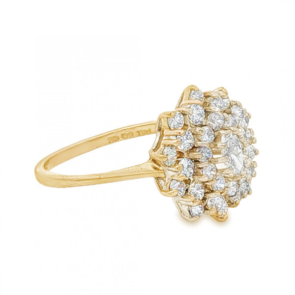 14ct Yellow Gold Cubic Zirconia Cluster Ring - Size P