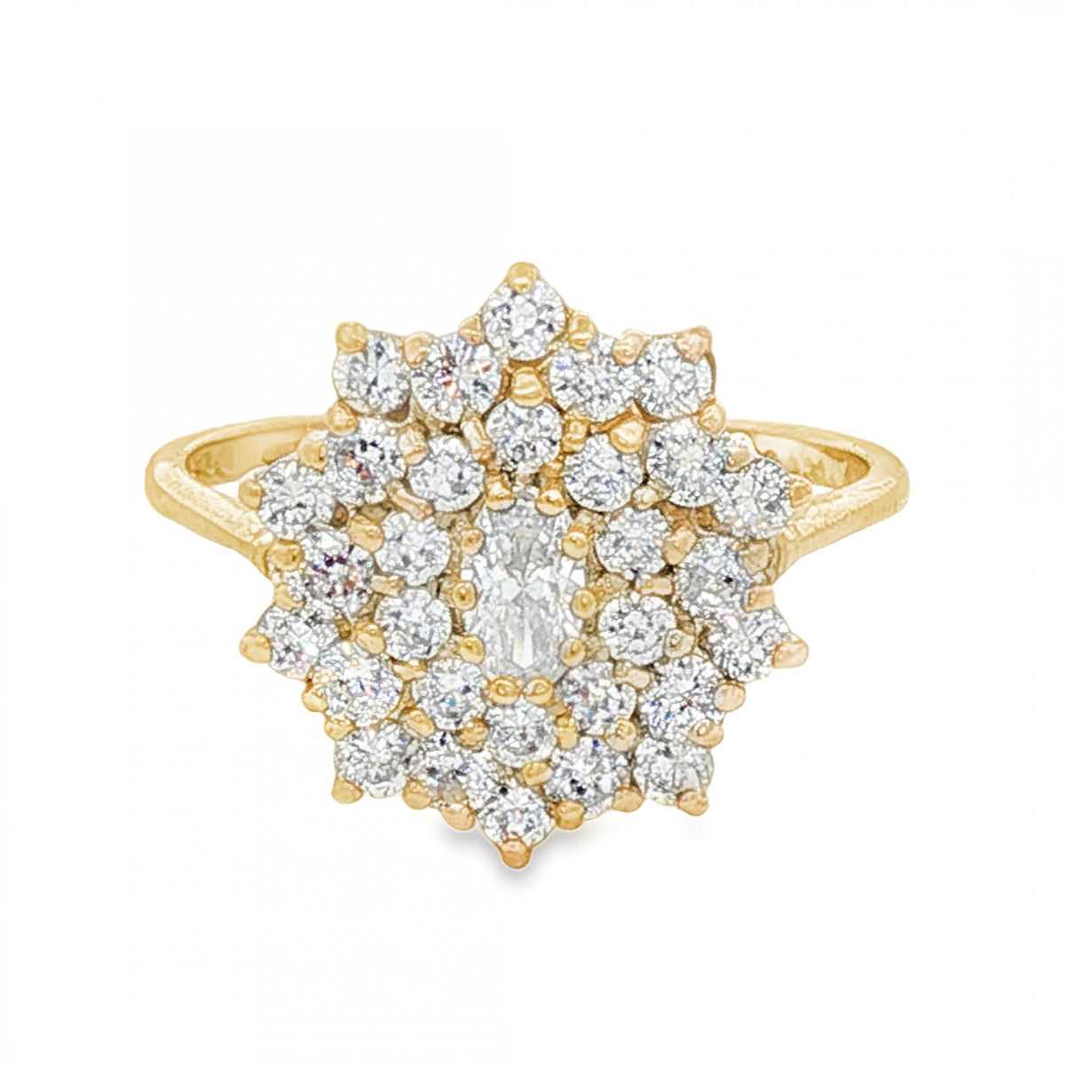 14ct Yellow Gold Cubic Zirconia Cluster Ring - Size P