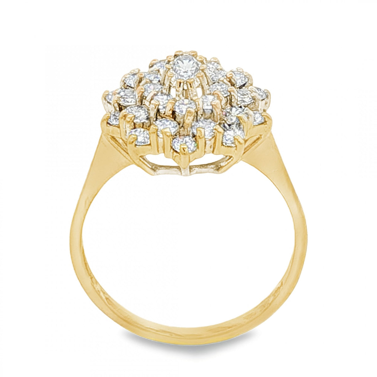 14ct Yellow Gold Cubic Zirconia Cluster Ring - Size P