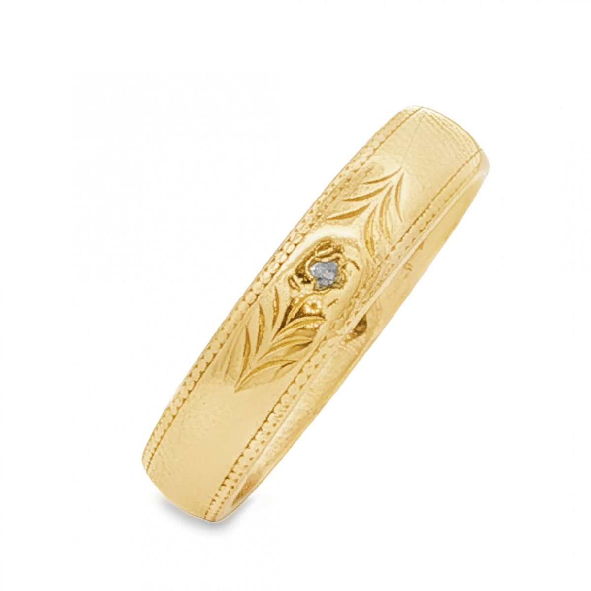 18ct Yellow Gold Diamond D-Shape Wedding Band - Size N½ - 4.5mm