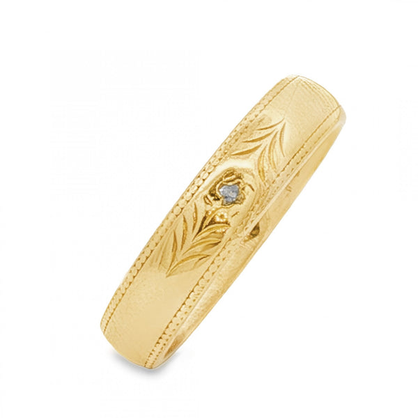 18ct Yellow Gold Diamond D-Shape Wedding Band - Size N½ - 4.5mm