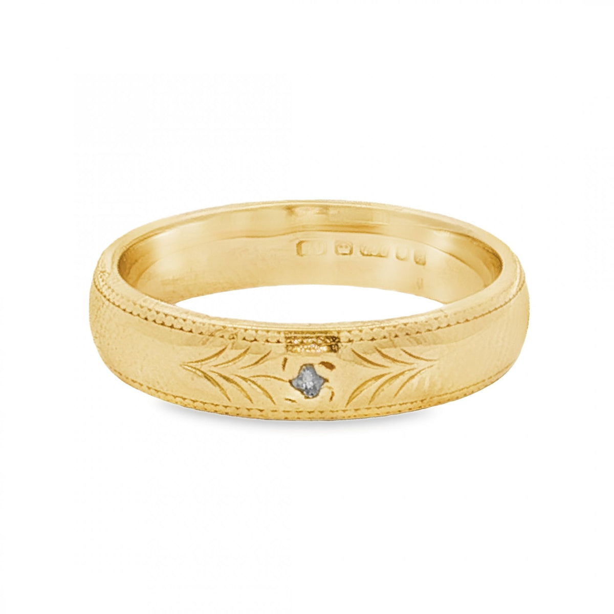 18ct Yellow Gold Diamond D-Shape Wedding Band - Size N½ - 4.5mm