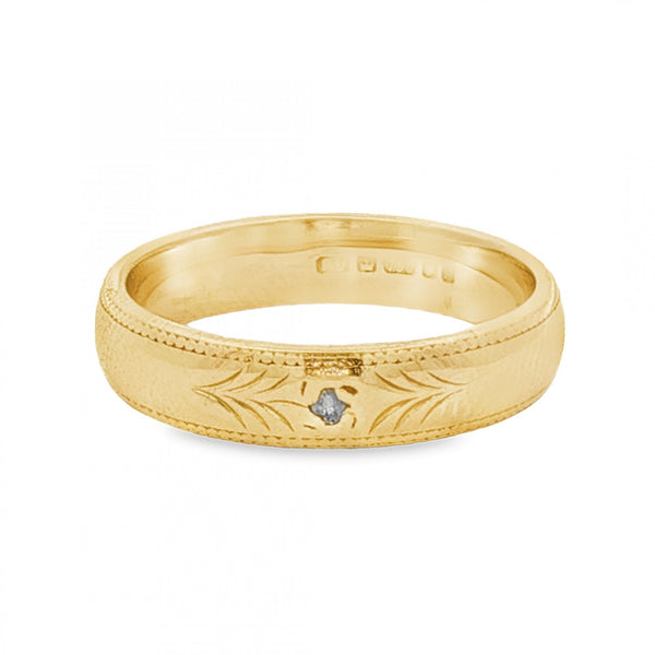 18ct Yellow Gold Diamond D-Shape Wedding Band - Size N½ - 4.5mm