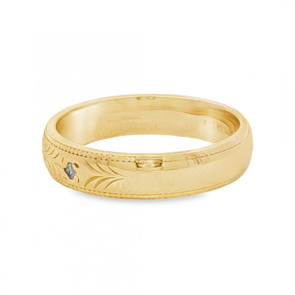 18ct Yellow Gold Diamond D-Shape Wedding Band - Size N½ - 4.5mm