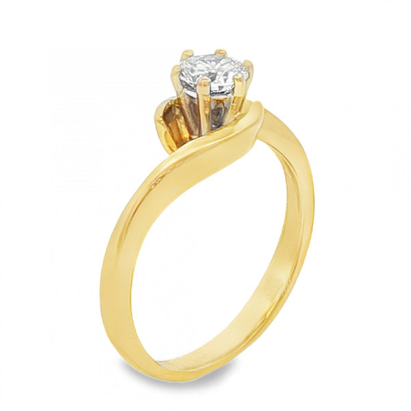 18ct Yellow Gold Diamond Twist Engagement Ring - Size O - 0.32ct