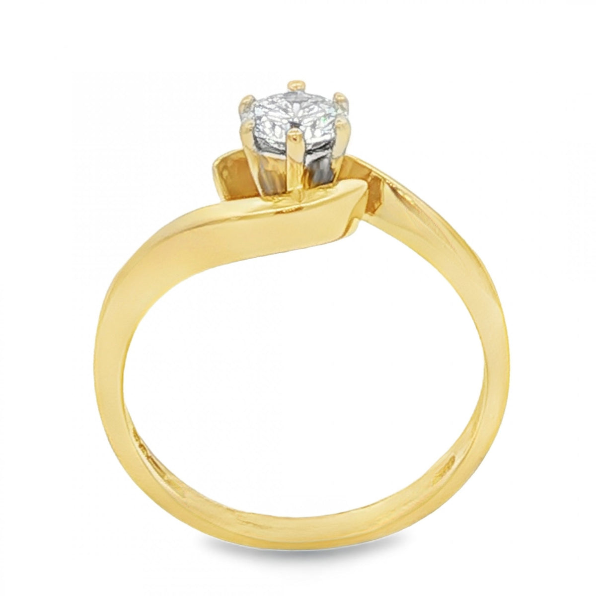 18ct Yellow Gold Diamond Twist Engagement Ring - Size O - 0.32ct