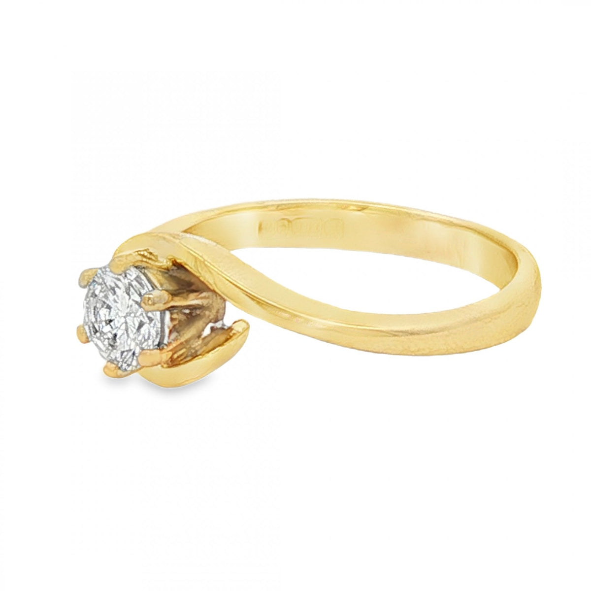 18ct Yellow Gold Diamond Twist Engagement Ring - Size O - 0.32ct