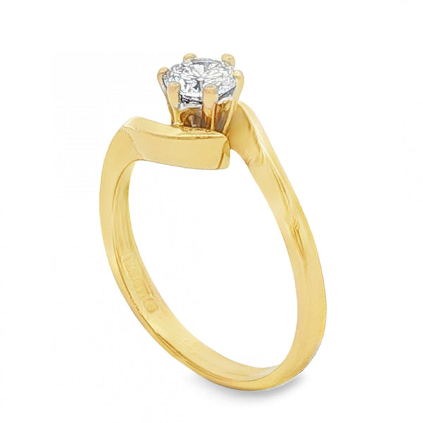 18ct Yellow Gold Diamond Twist Engagement Ring - Size O - 0.32ct