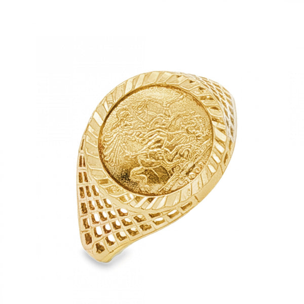 9ct Yellow Gold St. George Coin Ring - Size N - 12mm