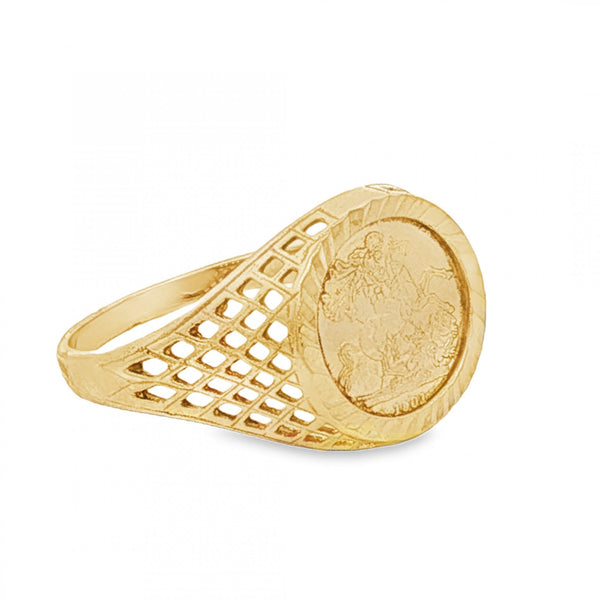 9ct Yellow Gold St. George Coin Ring - Size N - 12mm