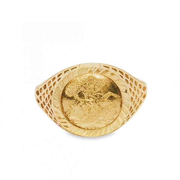 9ct Yellow Gold St. George Coin Ring - Size N - 12mm