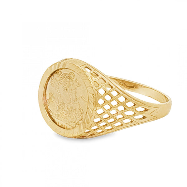 9ct Yellow Gold St. George Coin Ring - Size N - 12mm