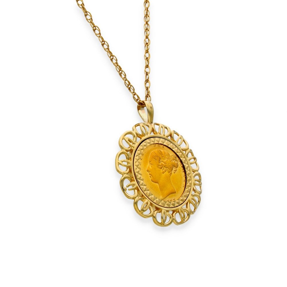 1877 Yellow Gold Half Sovereign Pendant & Necklace - 19" - 10.4g