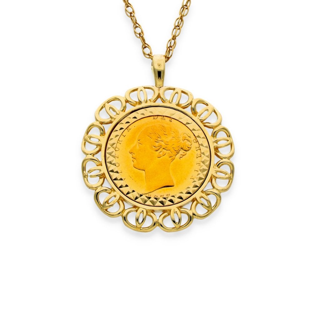 1877 Yellow Gold Half Sovereign Pendant & Necklace - 19" - 10.4g