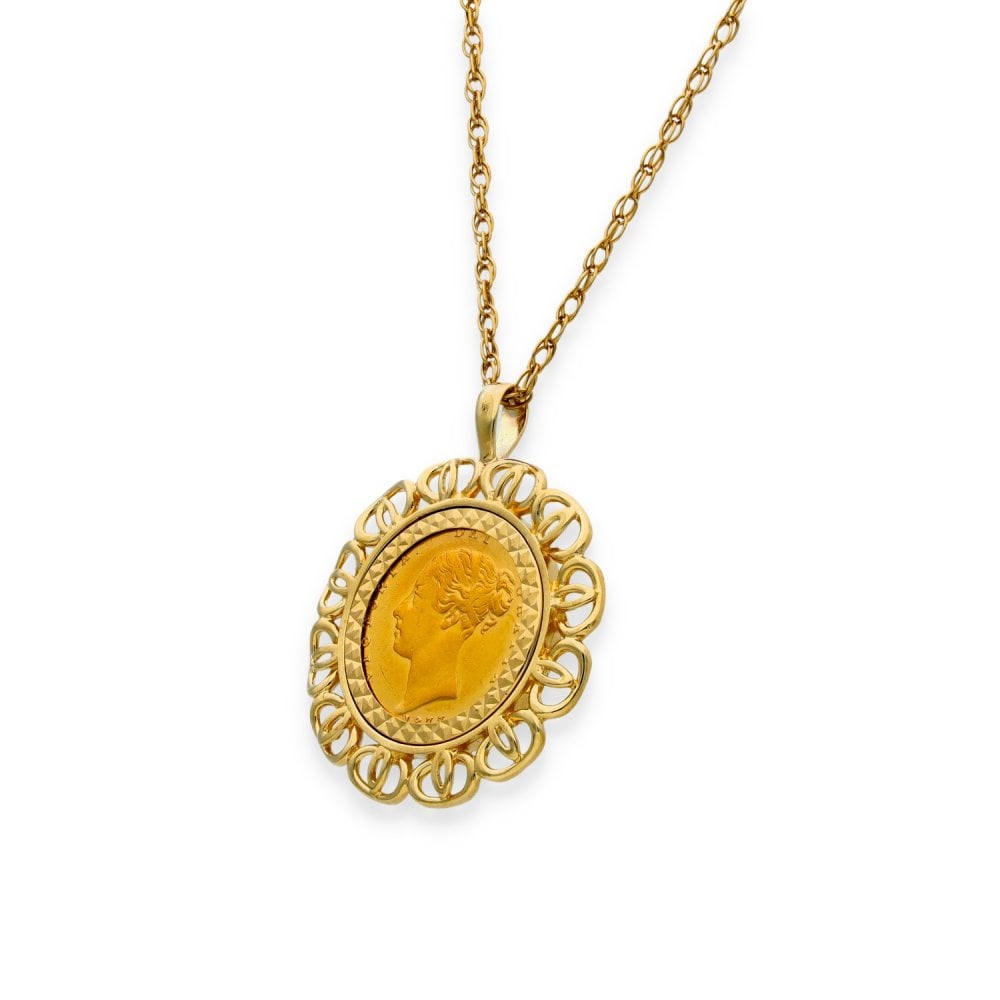 1877 Yellow Gold Half Sovereign Pendant & Necklace - 19" - 10.4g
