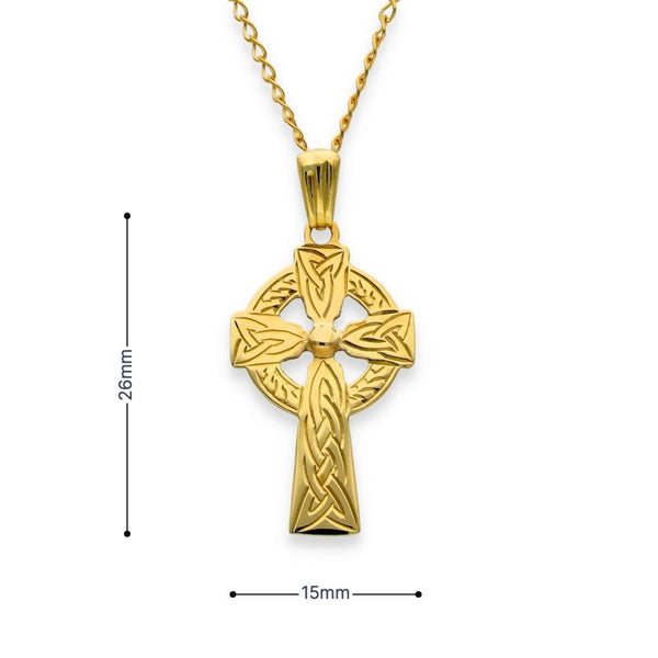9ct Yellow Gold Celtic Cross Pendant & Necklace - 18" - 2.4g